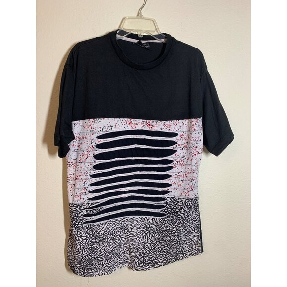 Black Lacquer Distressed Short Sleeve T-Shirt Crew Neck Casual Size XL - Picture 1 of 4
